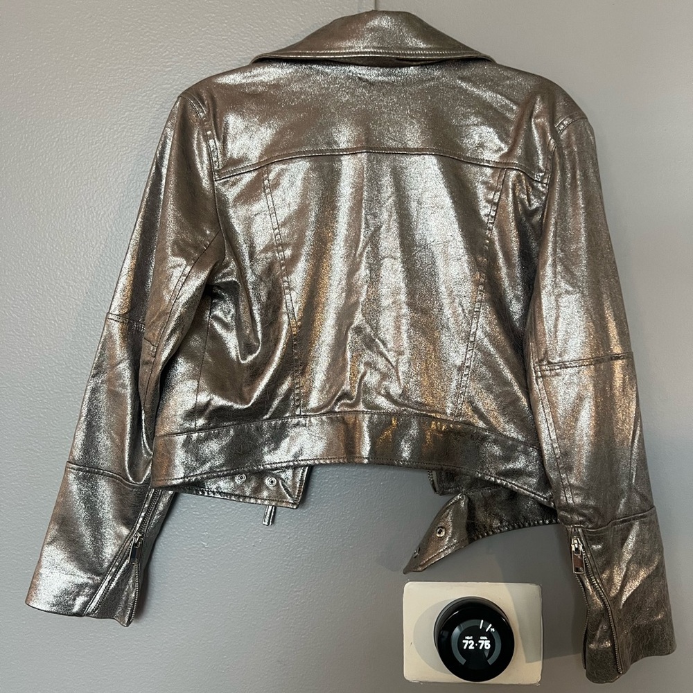 Silver crop faux leather jacket